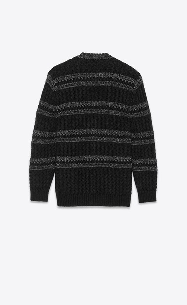 SAINT LAURENT Knitwear Tops Woman Striped cardigan in a black and silver cable knit b_V4